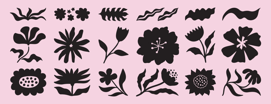 flower and floral shapes silhouette icon set. abstract botanical flower hand drawn icon. botany floral design boho beautiful elements