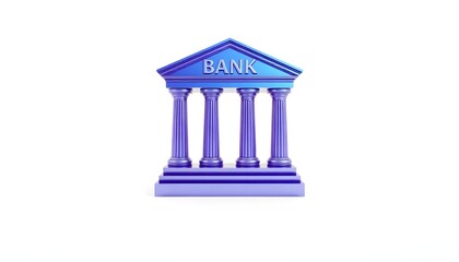 Fototapeta premium A blue illustration of a bank building with columns on a white background.
