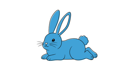 Obraz premium Charming blue rabbit lying down comfortably on the ground rendered in a simple and clean cartoon illustration style with soft lines.