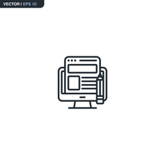 Desktop Monitor with Website Wireframe and Pencil Icon