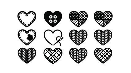 A collection of black heart icons on a teal background