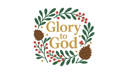 A festive Christmas wreath with the phrase Glory to God