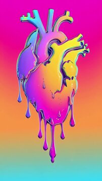 Vibrant melting heart dripping through neon gradient colors in dynamic sequence