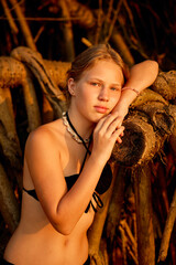 portrait of a young girl at sunset