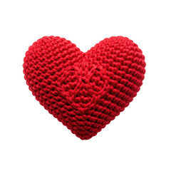 A beautifully crafted heart made from small, red, woven threads.