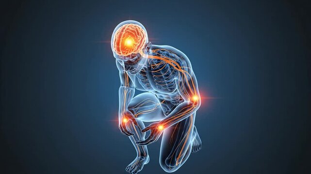 Human Nervous System Anatomy Brain Neurons Pain Points Glowing Joints Sciatica Nerve Pain Medical Animation
