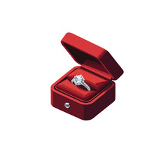 Open Red Ring Box with Diamond Engagement Ring Vector
