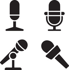 Microphone Icon Set Featuring Classic, Vintage, and Handheld Designs