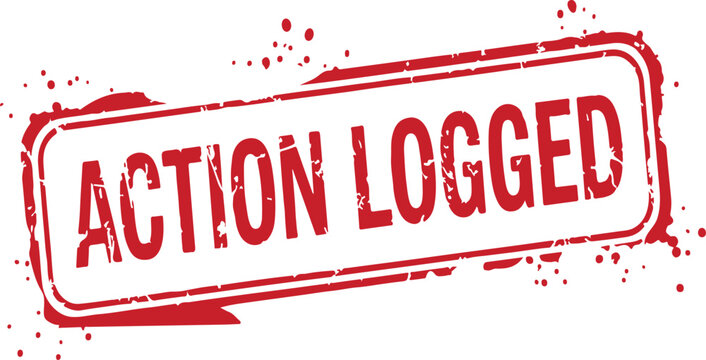 Red action logged rubber stamp with splatters isolated on transparent background