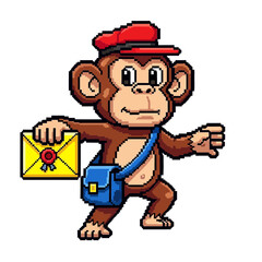Obraz premium Monkey wearing a hat and satchel delivering a letter.