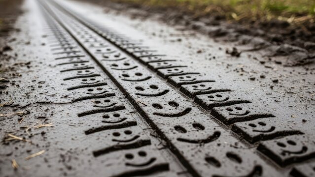 Close up of tire tracks on a dirt road