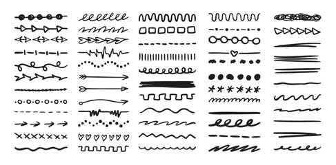 Various highlighter and underline lines set. graphic elements drawing free brush. Doodle strokes and markers