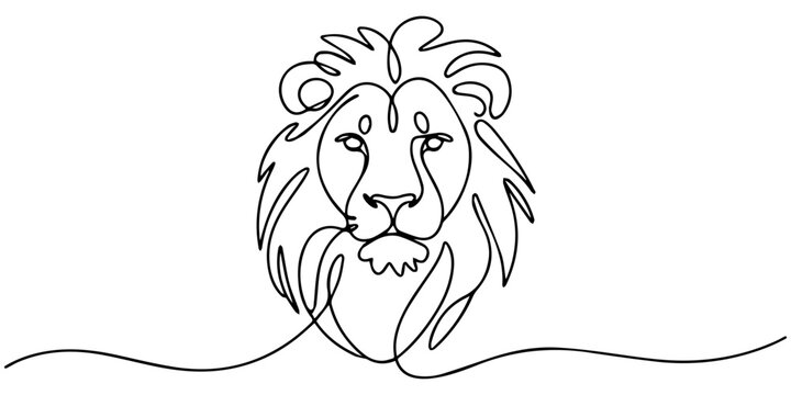 Lion roaring portrait side face, Continuous line art drawing style, Design template linear minimal style. Vector design illustration, Lion portrait face continuous line art drawing, Design template