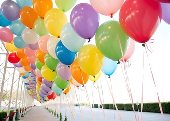Wide-Angle View of Elegant Birthday Balloons Arranged for a Celebration, Landscape Ratio on white background