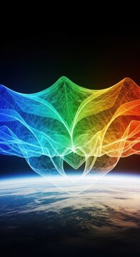 Conceptual visualization of a large protective canopy shielding the planet Earth from intense solar radiation and dangerous climate change impacts, change, metaphor, engineering