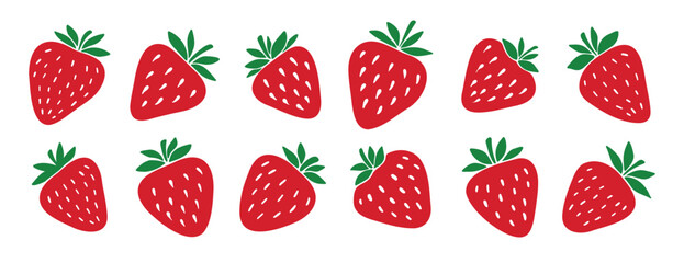Strawberry doodle hand drawn icon set. Red berry drawing strawberry clipart symbol collection