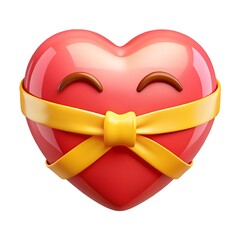 Red heart character with yellow ribbon and bow love