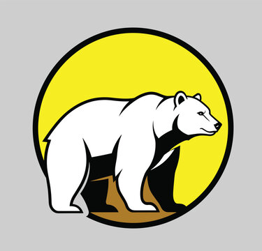 Polar bear logo vector illustration, wildlife animal emblem design, arctic bear mascot icon, circular nature branding graphic