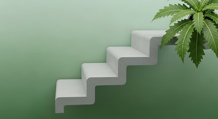 Fototapeta premium A minimalist white staircase leading upwards against a teal backdrop