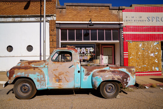 Lowell, Arizona - January 16, 2026: Rusty old vintage Studebaker truck parked along Erie Street in Lowell, Arizona, a ghost town