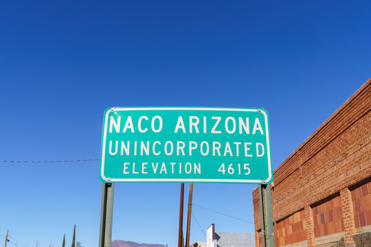 Sign for Naco Arizona, unincorporated town near the US and Mexico border