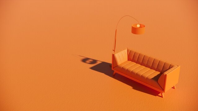 sofa and standing lamp aesthetic with orange theme