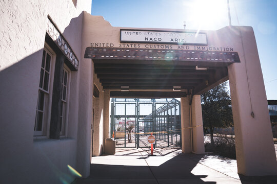 Naco, Arizona - January 16, 2026: United States Border Station in Naco, Arizona - US Customs and Immigration. Cross the border into Naco Mexico