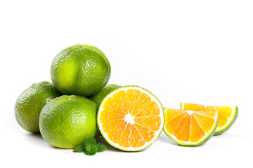 Fresh Green Limes with Yellow Flesh and Slices