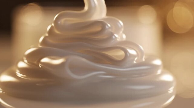 Thick White Cream Being Poured Forming A Spiral Shape Luxury Product