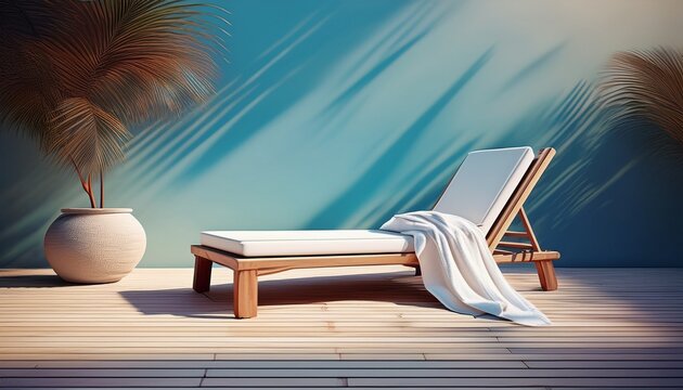 a white lounge chair and towel on a pool deck generative ai