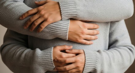Couple Embracing with Tender Hand Gestures.