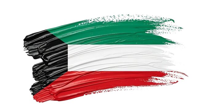 Kuwait flag painted with thick brush strokes on white background 1