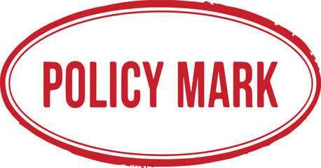Red oval policy mark stamp with grunge effect on transparent background