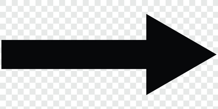 Black long arrow pointing to the right. Straight long arrow icon, right thin line, black cursor, horizontal element, thick pointer vector long arrow icon. large size black long arrow. 