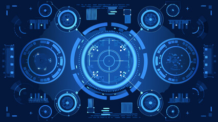 Obraz premium Futuristic interface with multiple circular radar and targeting displays