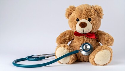 Teddy Bear with Stethoscope Symbolizing Pediatric Healthcare and Childhood Medical Care.