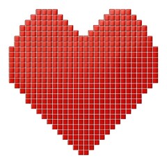 Red pixelated heart symbol on white background mosaic