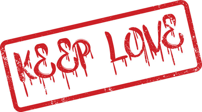 Distressed Red Rubber Stamp Seal with Dripping Keep Love Text Message