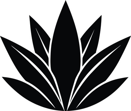 Stylized black silhouette of agave leaves resembling a floral or plant design
