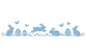 Fototapeta premium Easter banner with easter eggs and rabbit. Spring minimalist vector design. 