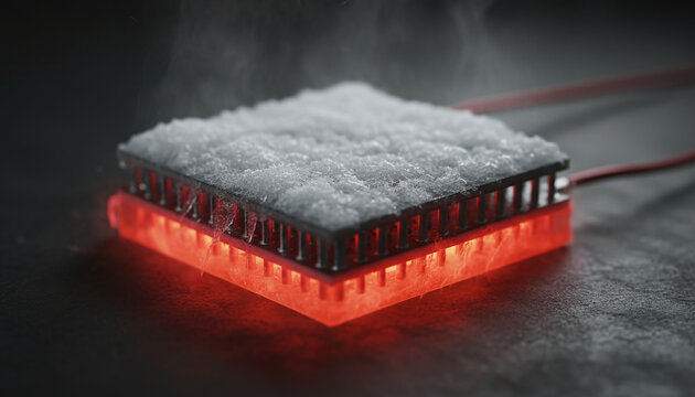 Thermoelectric generator TEG module showing hot and cold sides Seebeck effect