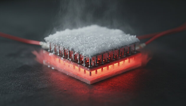 Thermoelectric generator TEG module showing hot and cold sides Seebeck effect