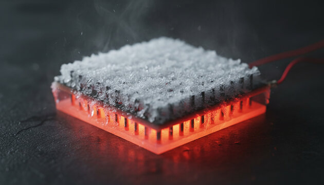 Thermoelectric generator TEG module showing hot and cold sides Seebeck effect