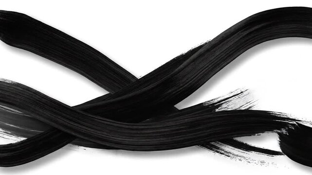 Black Ink Brush Strokes Forming Abstract Swirls and Crosses - Motion Graphic Overlay