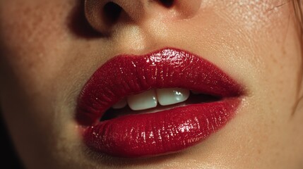 Naklejka premium Bold red lips shine in natural light, enhancing beauty and allure
