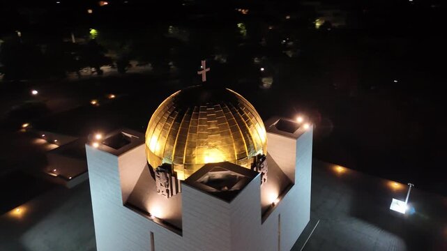 Vertical video of Pantheon dome in Ruse at night