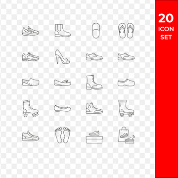 20 Shoes and Footwear Line Art Icon Set for E-commerce and Fashion App Design