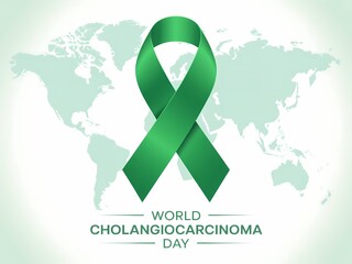 Green ribbon awareness symbol for world cholangiocarcinoma day on a white background