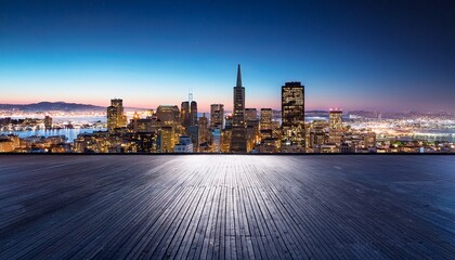 Obraz premium skyscrapers cityscape downtown san francisco skyline buildings beautiful real estate night time empty rooftop view success concept