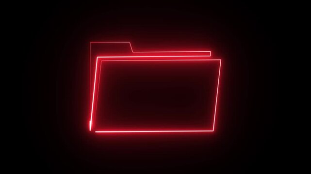  a glowing red neon file folder icon on a black background. The icon is outlined in bright red light, creating a futuristic or digital aesthetic. 
